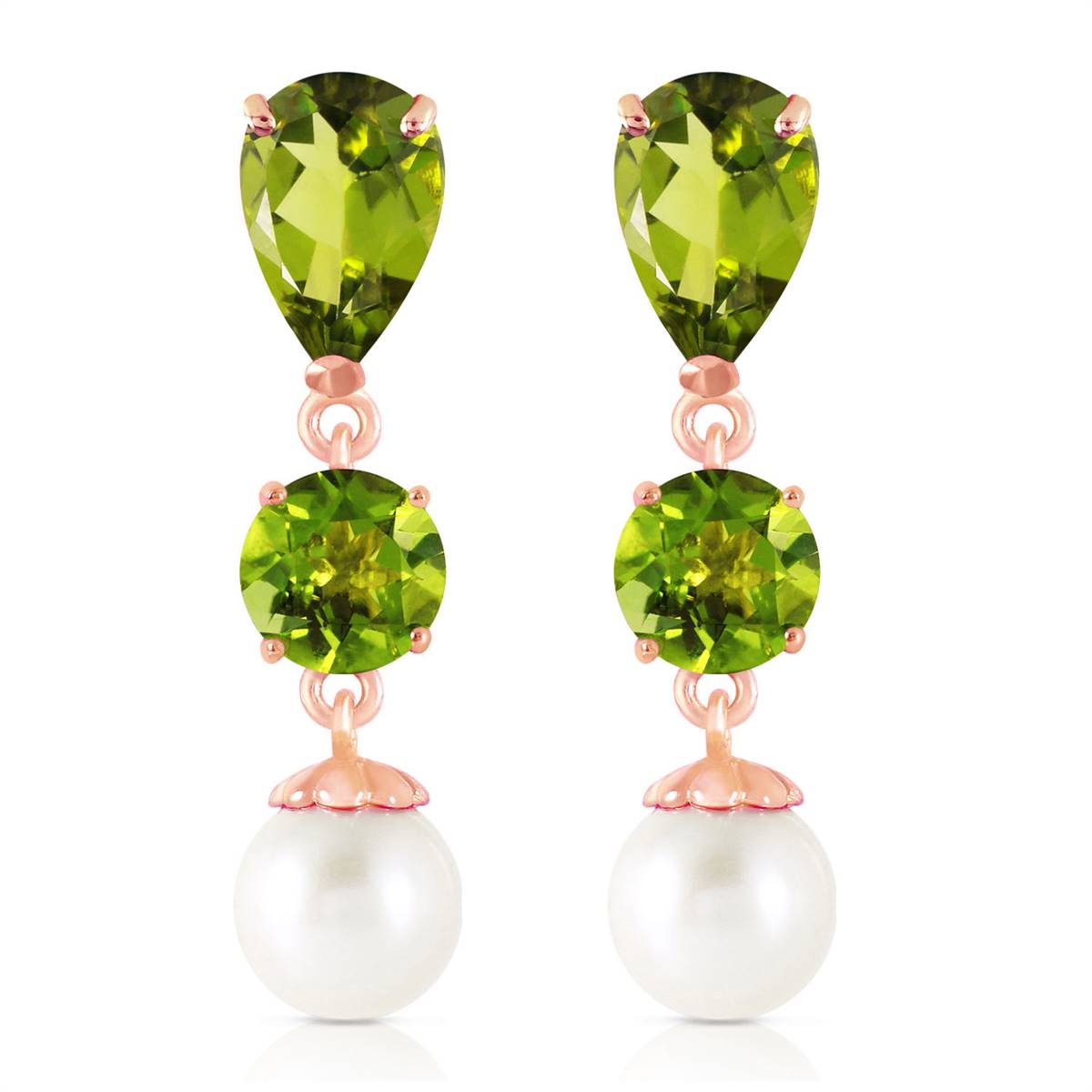 10.5 Carat 14K Solid Rose Gold Chandelier Earrings Peridot Pearl