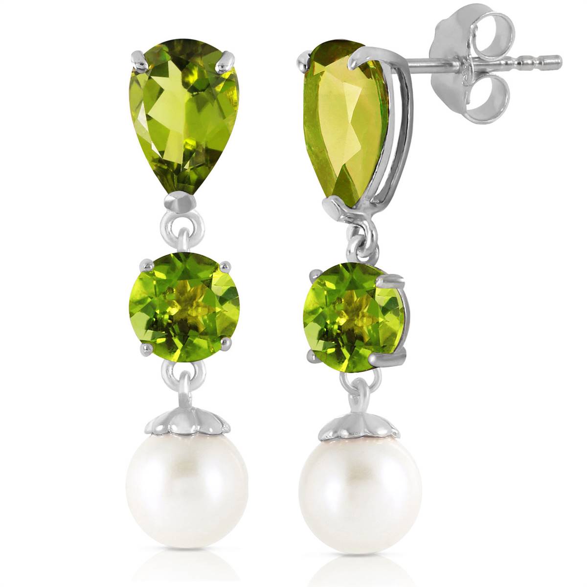 10.5 Carat 14K Solid White Gold Chandelier Earrings Peridot Pearl