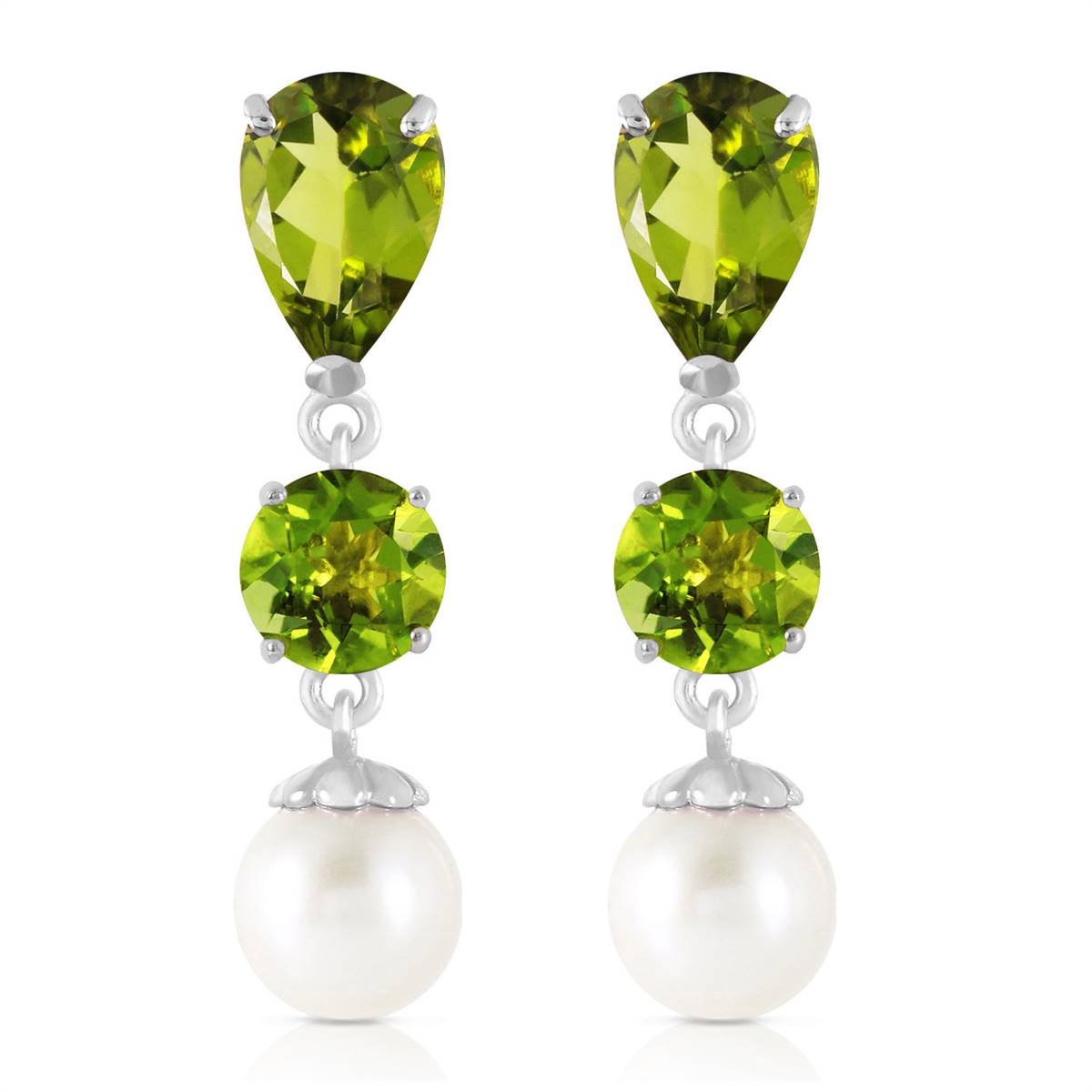 10.5 Carat 14K Solid White Gold Chandelier Earrings Peridot Pearl