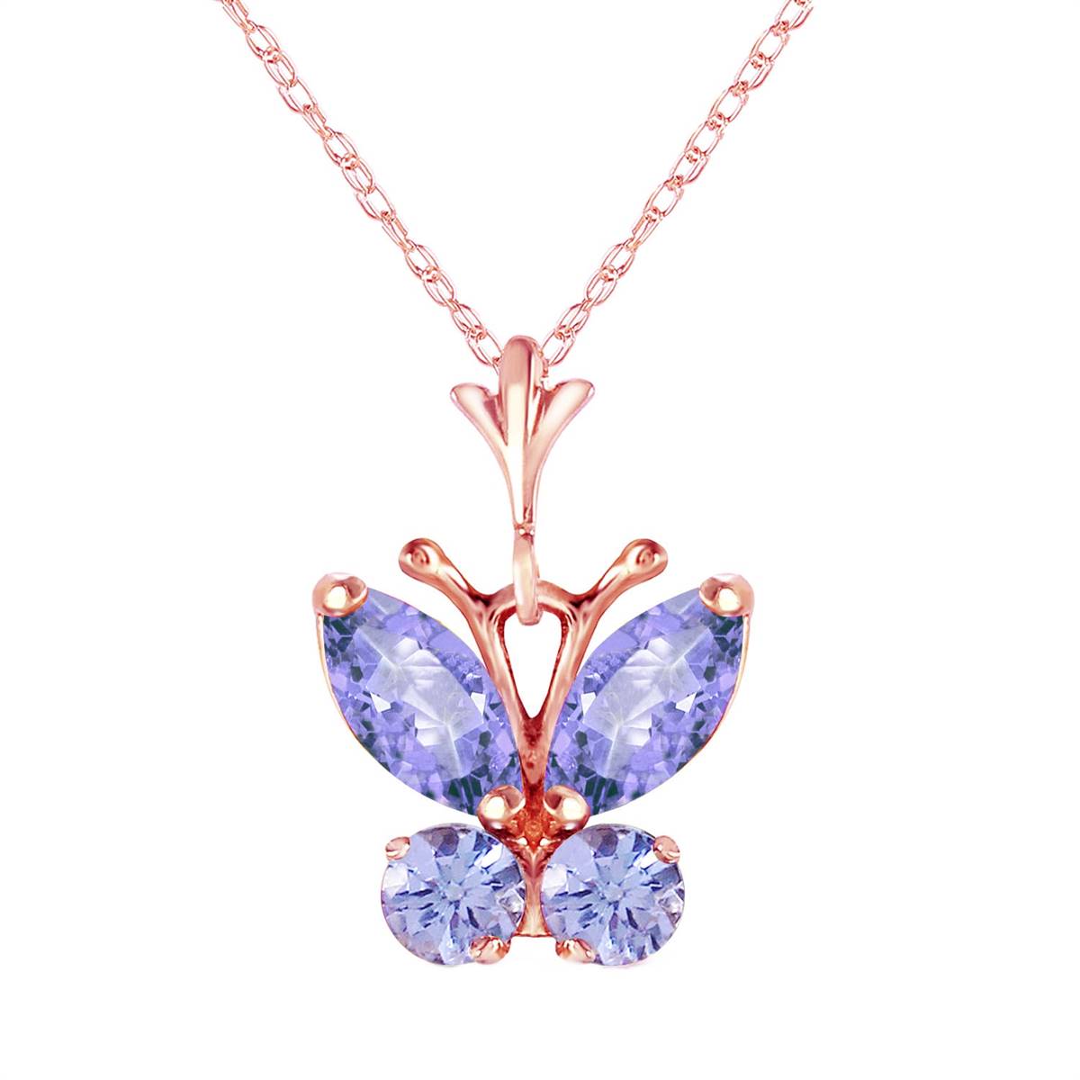 0.6 Carat 14K Solid Rose Gold Butterfly Necklace Tanzanite