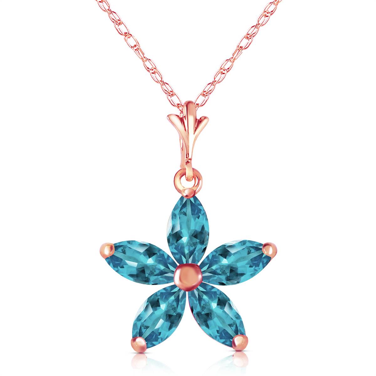 14K Solid Rose Gold Blue Topaz Gemstone Class Necklace