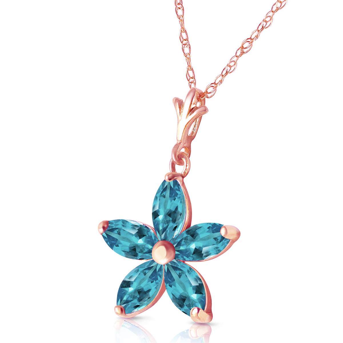 14K Solid Rose Gold Blue Topaz Gemstone Class Necklace