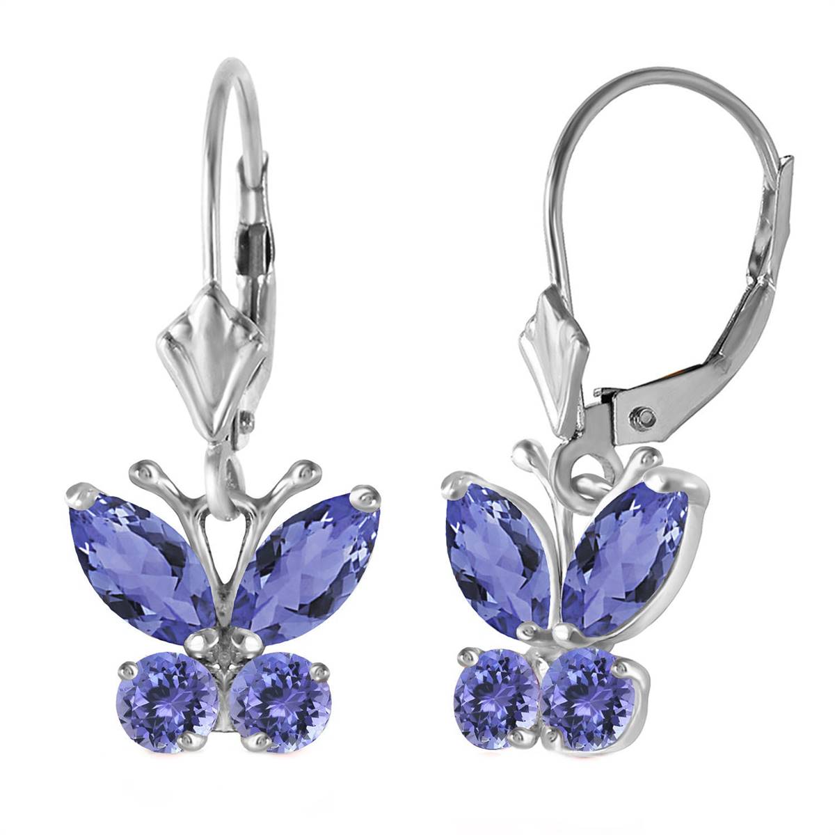 1.24 Carat 14K Solid White Gold Butterfly Earrings Natural Tanzanite