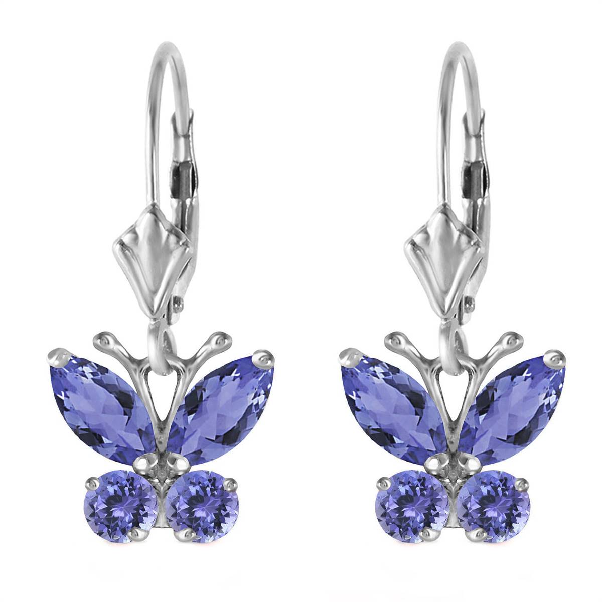 1.24 Carat 14K Solid White Gold Butterfly Earrings Natural Tanzanite