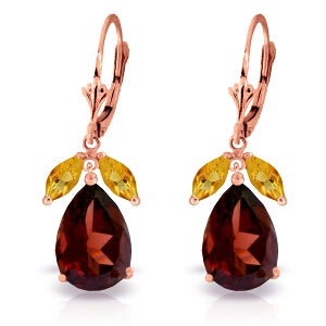 13 Carat 14K Solid Rose Gold Leverback Earrings Citrine Garnet