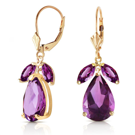 13 Carat 14K Solid Yellow Gold Leverback Earrings Natural Amethyst