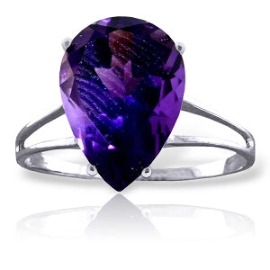 5 Carat 14K Solid White Gold Playing Cards Amethyst Ring