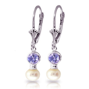 5.2 Carat 14K Solid White Gold Leverback Earrings Pearl Tanzanite