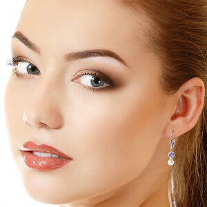 5.2 Carat 14K Solid White Gold Leverback Earrings Pearl Tanzanite