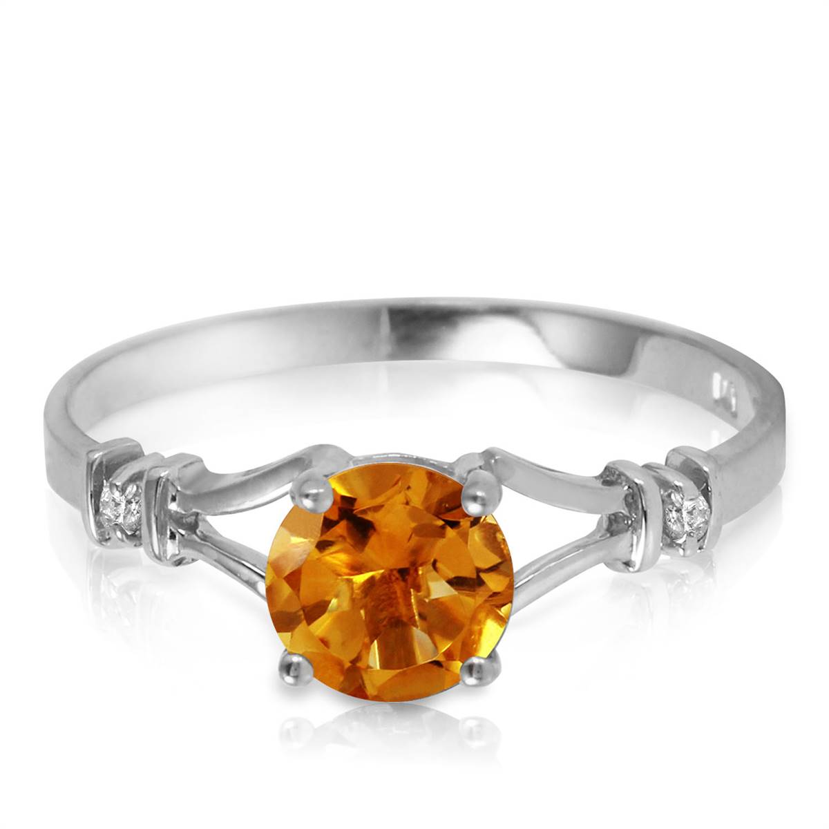 1.02 Carat 14K Solid White Gold Faminine Riff Citrine Diamond Ring