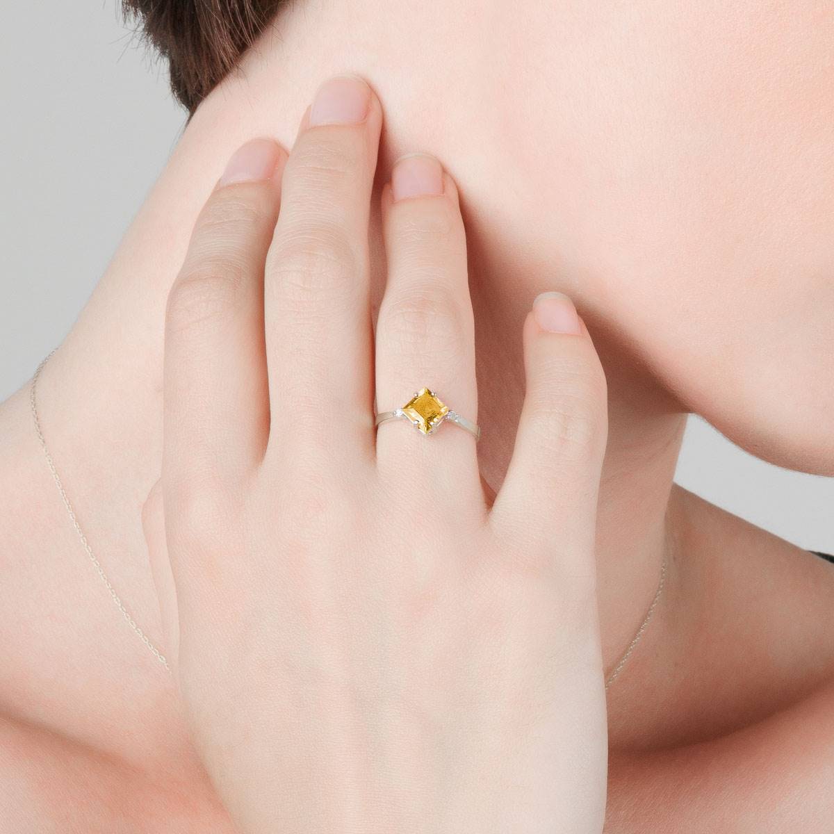 1.77 Carat 14K Solid White Gold Ring Diamond Citrine