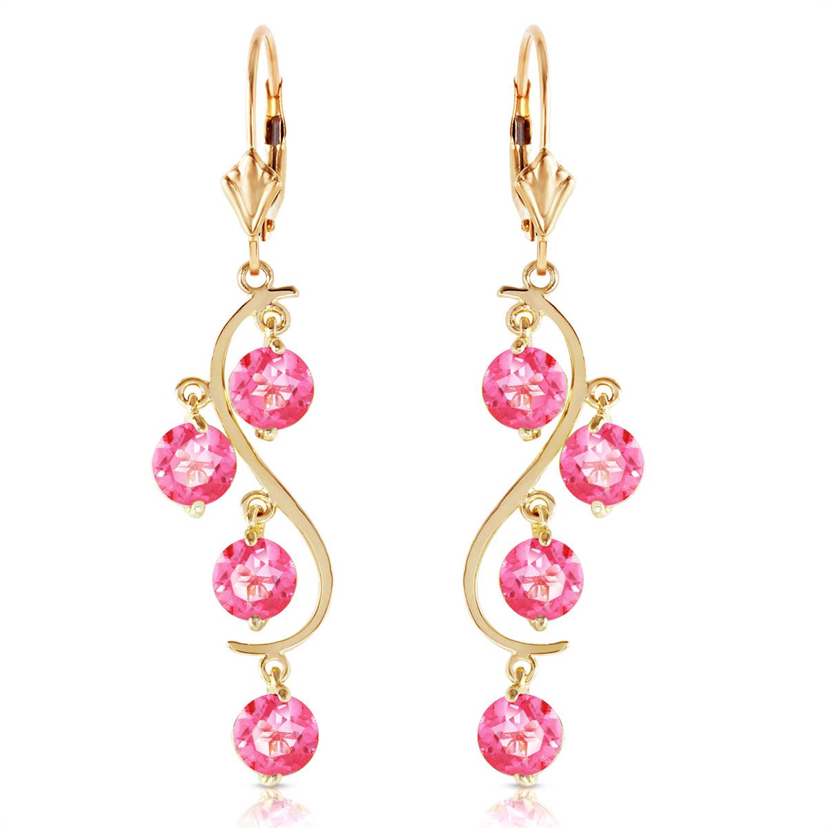 4.95 Carat 14K Solid Yellow Gold Chandelier Earrings Natural Pink Topaz