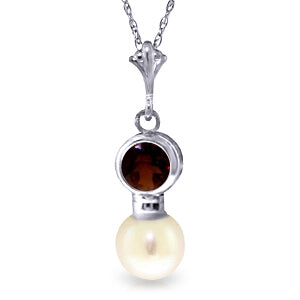 2.48 Carat 14K Solid White Gold Something Gained Garnet Pearl Necklace