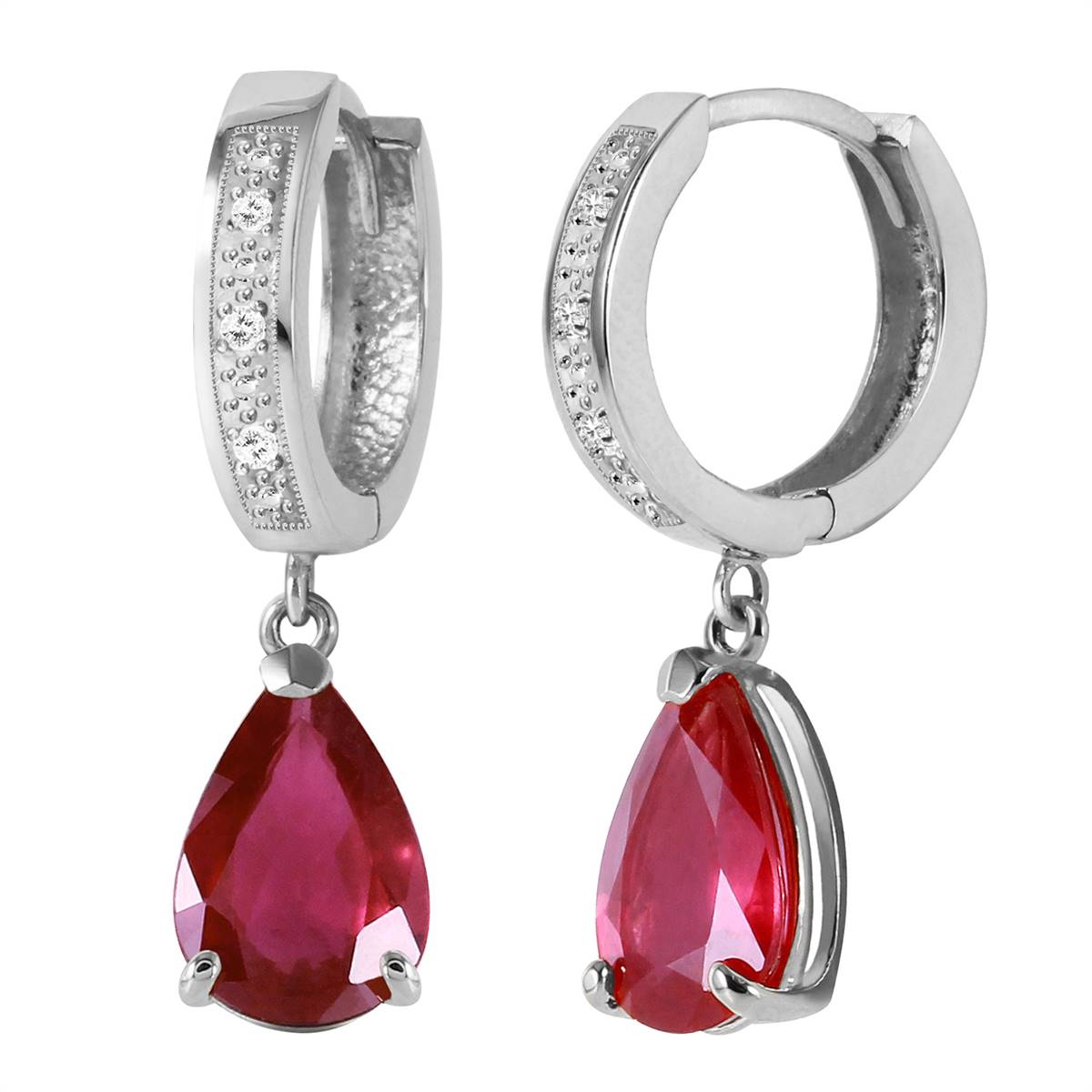 3.53 Carat 14K Solid White Gold Hoop Earrings Diamond Ruby