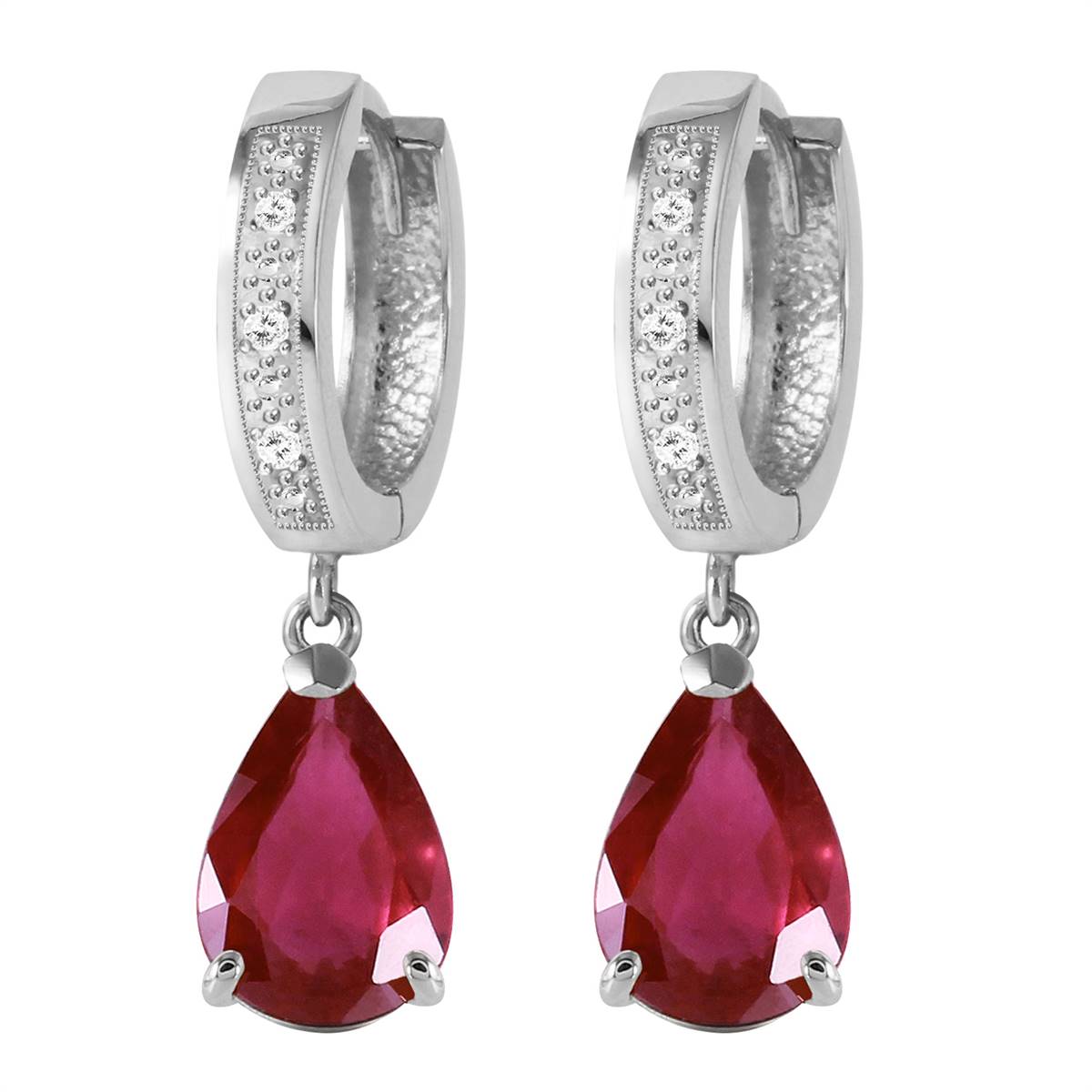 3.53 Carat 14K Solid White Gold Hoop Earrings Diamond Ruby