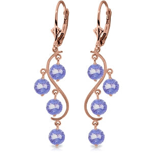 4 Carat 14K Solid Rose Gold Chandelier Earrings Natural Tanzanite