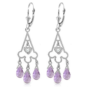 4.83 Carat 14K Solid White Gold Chandelier Diamond Earrings Amethyst