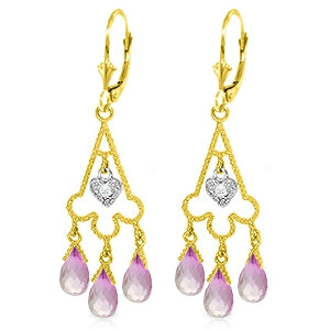 4.83 Carat 14K Solid Yellow Gold Chandelier Diamond Earrings Pink Topaz