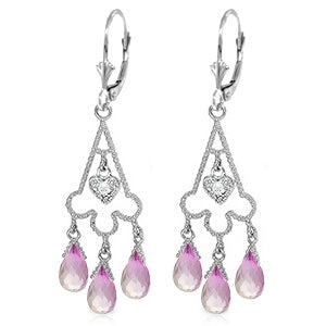 4.83 Carat 14K Solid White Gold Chandelier Diamond Earrings Pink Topaz