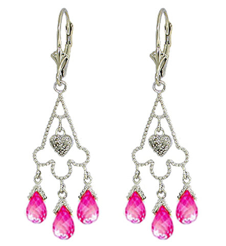 4.83 Carat 14K Solid White Gold Chandelier Diamond Earrings Pink Topaz