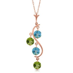 14K Solid Rose Gold Necklace w/ Natural Peridots & Blue Topaz