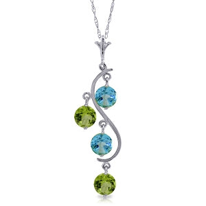 2.3 Carat 14K Solid White Gold Necklace Natural Peridot Blue Topaz