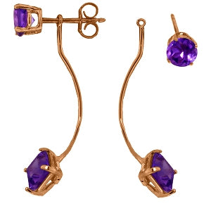 14K Solid Rose Gold Stud & Drops Earrings w/ Natural Amethyst