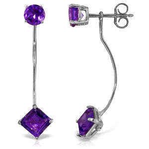 4.15 Carat 14K Solid White Gold Stud Drops Earrings Natural Amethyst