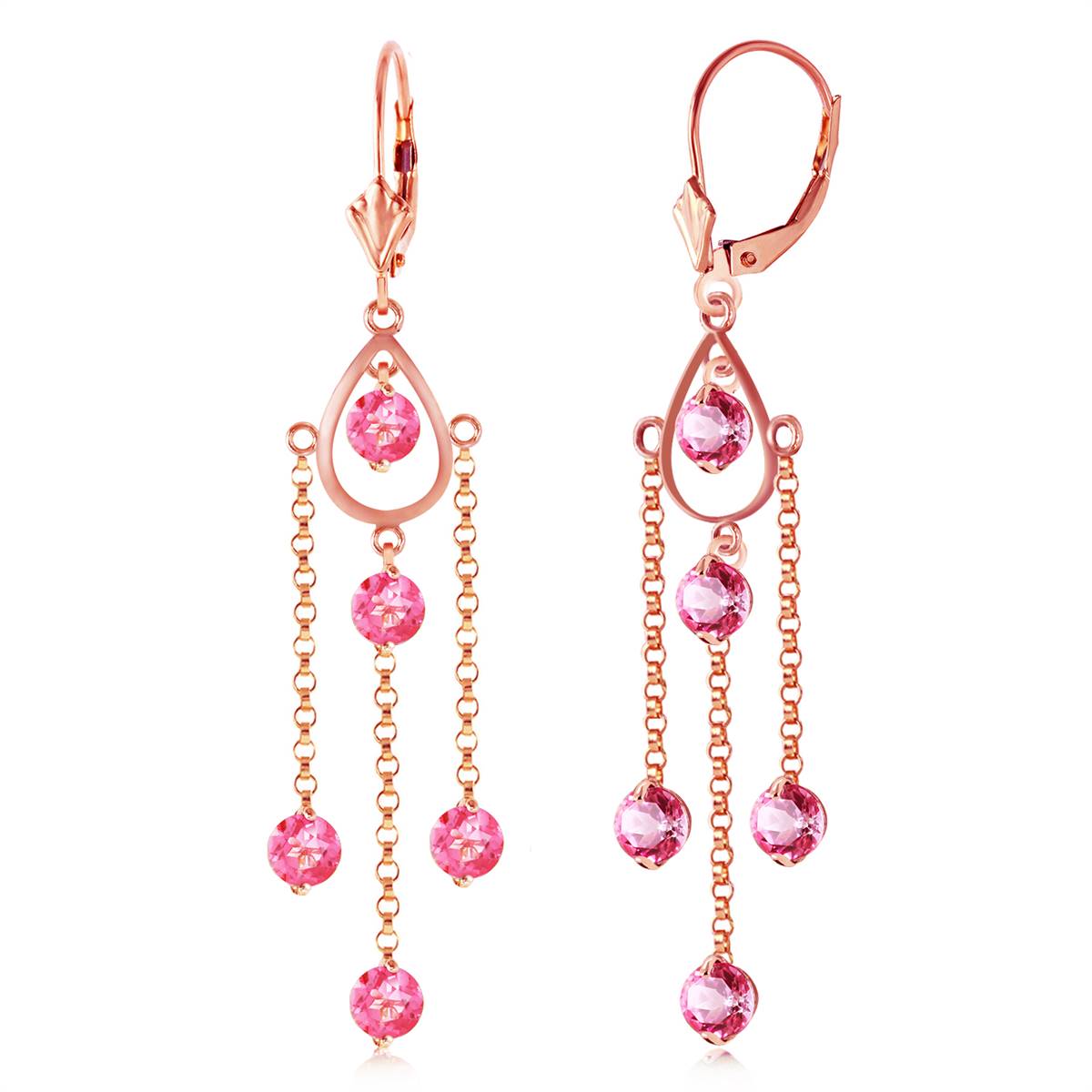 14K Solid Rose Gold Chandelier Earrings w/ Natural Pink Topaz