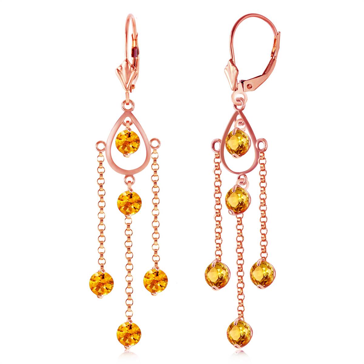 14K Solid Rose Gold Chandelier Multi Round Citrine Earrings