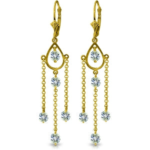 3 Carat 14K Solid Yellow Gold Chandelier Earrings Natural Aquamarine