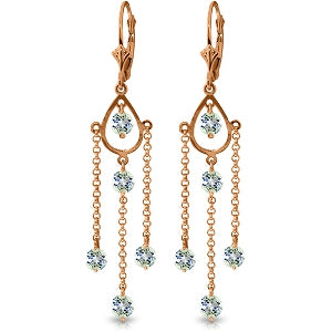 14K Solid Rose Gold Chandelier Earrings w/ Natural Aquamarines