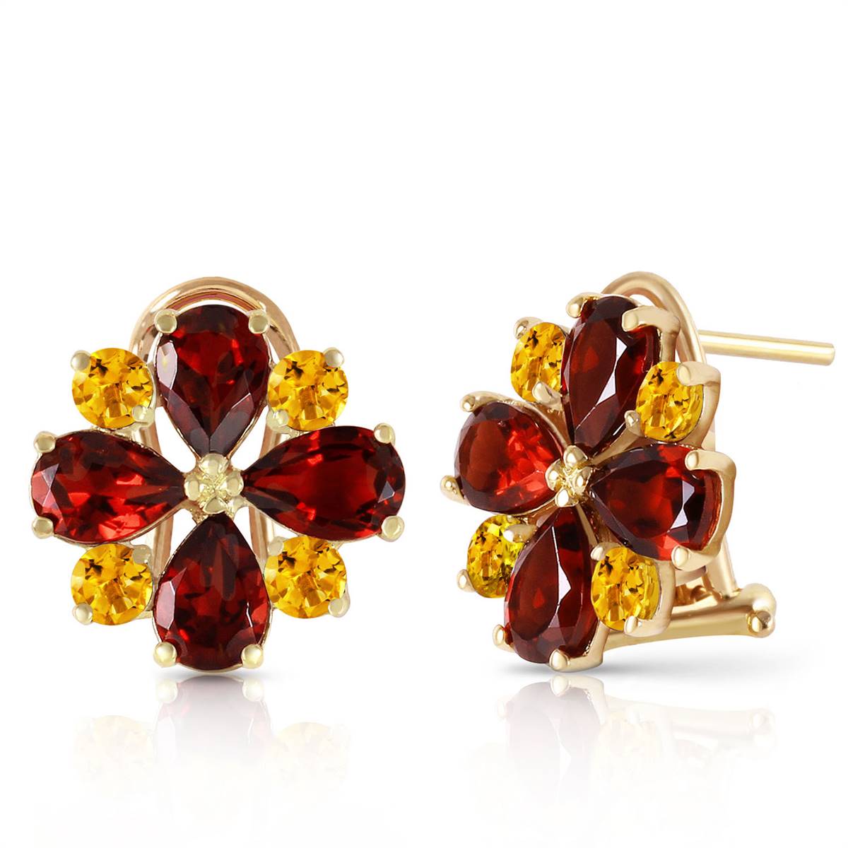 4.85 Carat 14K Solid Yellow Gold French Clips Earrings Garnet Citrine