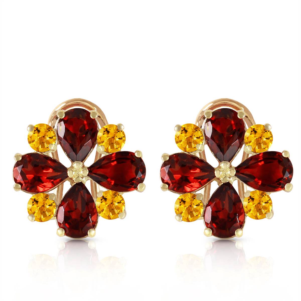 4.85 Carat 14K Solid Yellow Gold French Clips Earrings Garnet Citrine