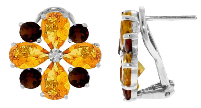 4.85 Carat 14K Solid Yellow Gold French Clips Earrings Citrine Garnet