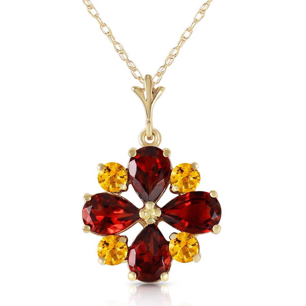 2.43 Carat 14K Solid Yellow Gold Irrestible Garnet Citrine Necklace