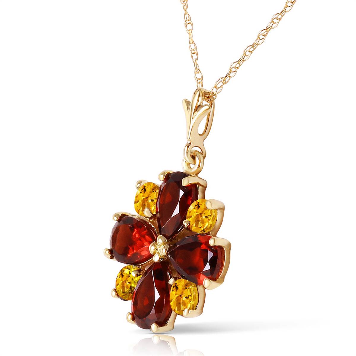 2.43 Carat 14K Solid Yellow Gold Irrestible Garnet Citrine Necklace