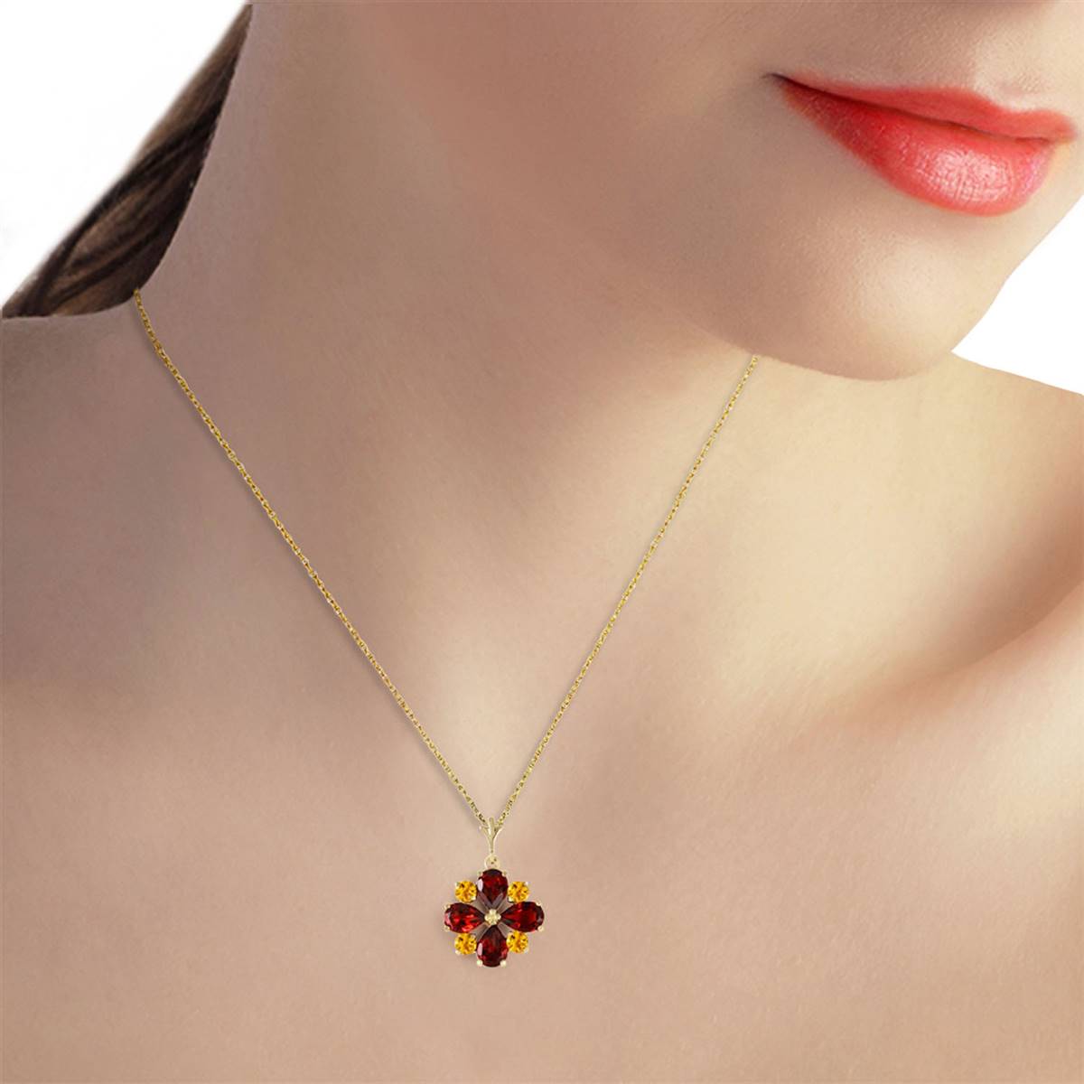 2.43 Carat 14K Solid Yellow Gold Irrestible Garnet Citrine Necklace