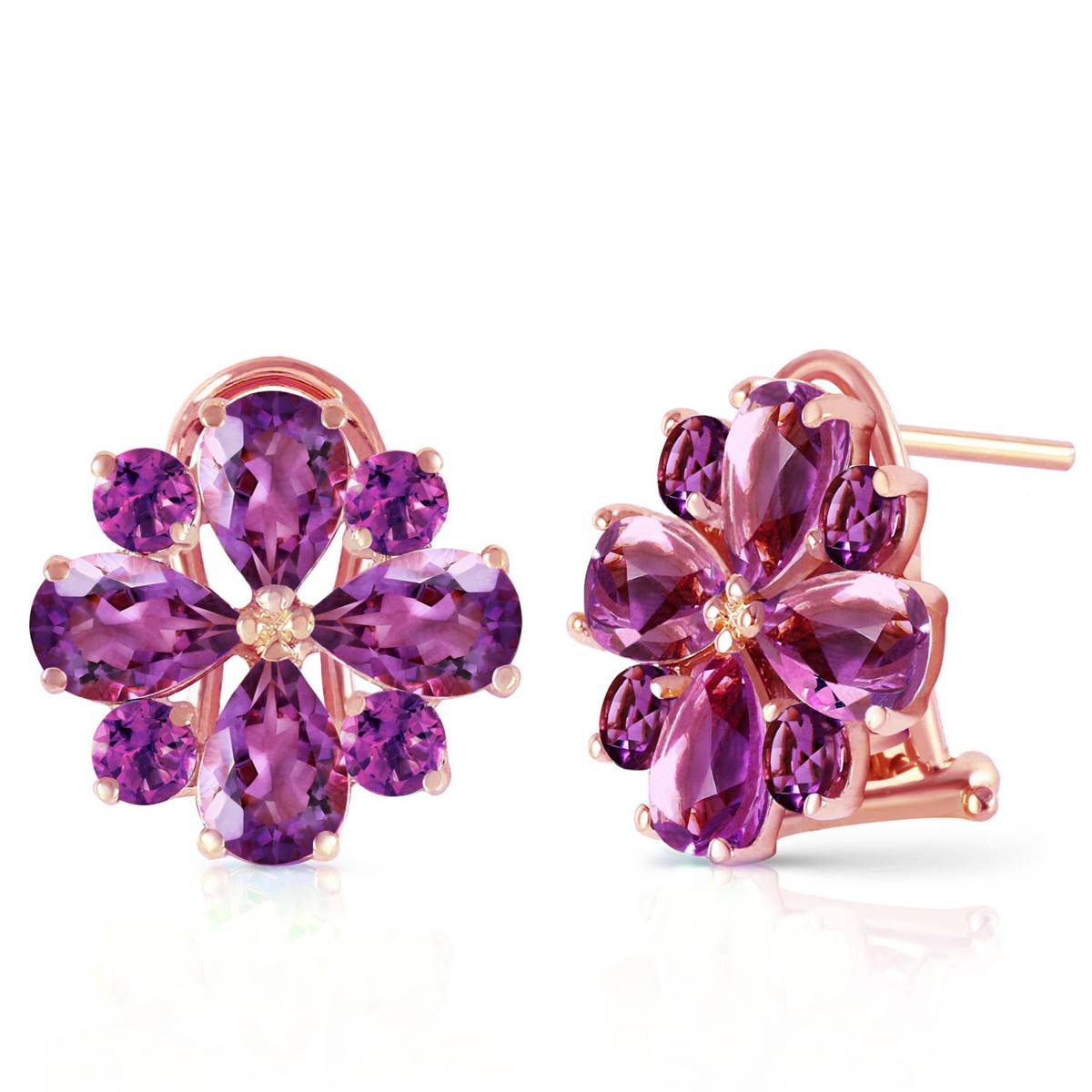 4.85 Carat 14K Solid Rose Gold Flower Amethyst Earrings