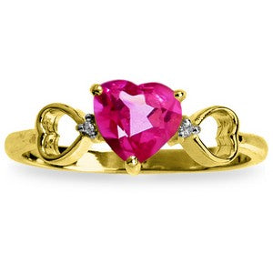 0.96 Carat 14K Solid Yellow Gold Ring Diamond Pink Topaz