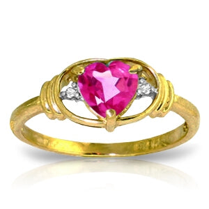 0.96 Carat 14K Solid Yellow Gold Breathgiving Pink Topaz Diamond Ring