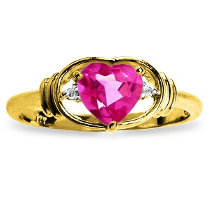 0.96 Carat 14K Solid Yellow Gold Breathgiving Pink Topaz Diamond Ring