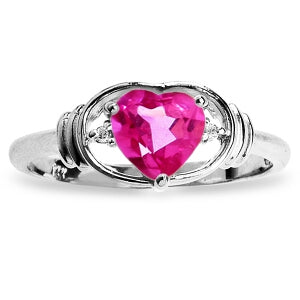 0.96 Carat 14K Solid White Gold Angel Standing By Pink Topaz Diamond Ring