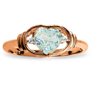 0.96 Carat 14K Solid Rose Gold Glory Aquamarine Diamond Ring