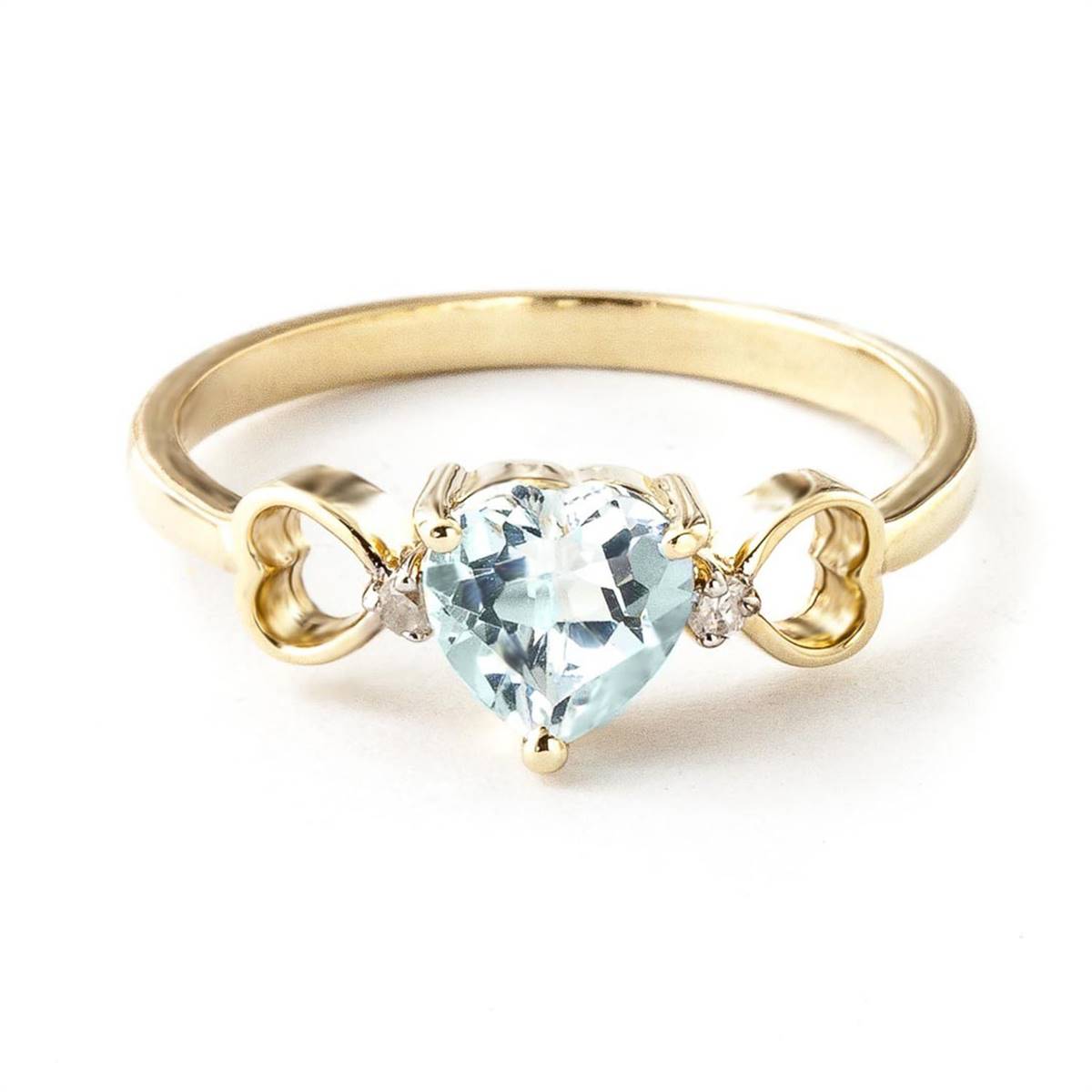 0.96 Carat 14K Solid Yellow Gold Lovely Love Aquamarine Diamond Ring