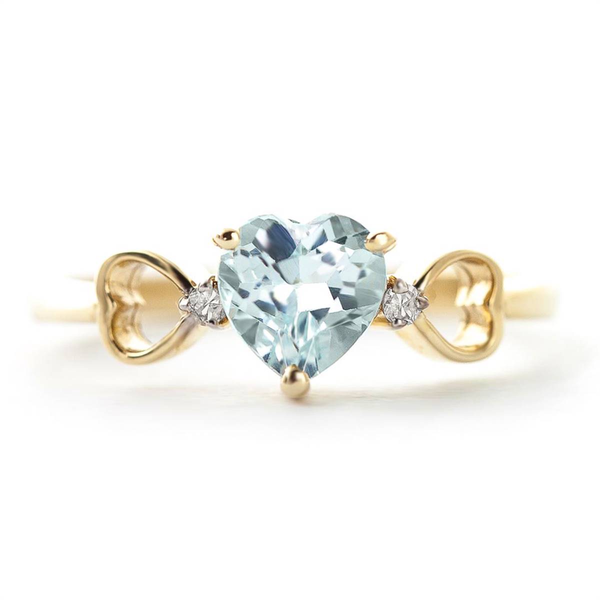 0.96 Carat 14K Solid Yellow Gold Lovely Love Aquamarine Diamond Ring