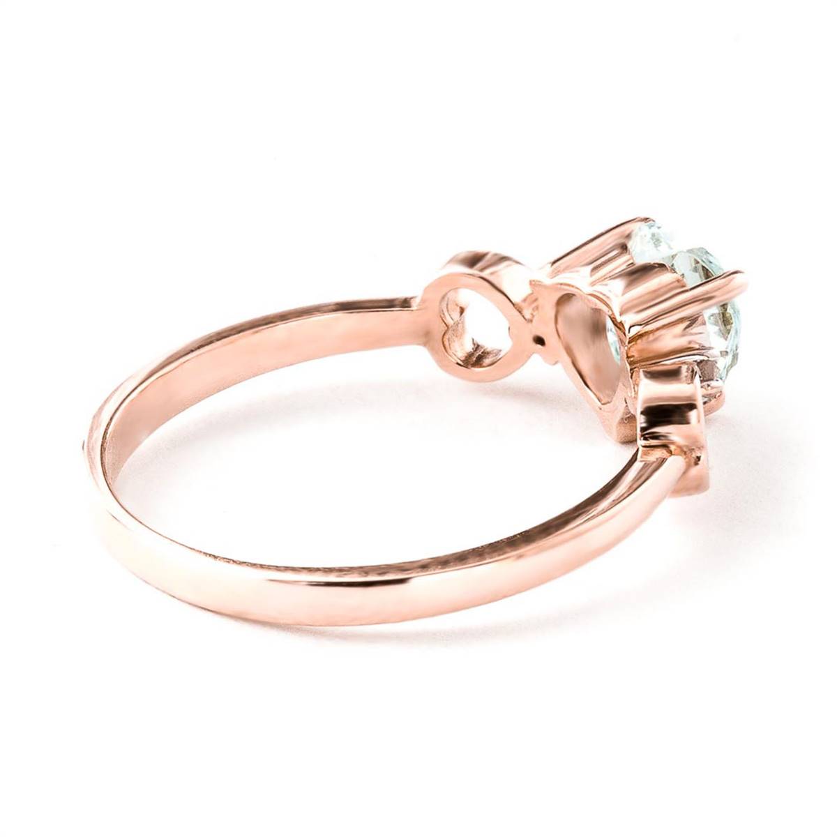 0.96 Carat 14K Solid Rose Gold Tri Heart Aquamarine Diamond Ring