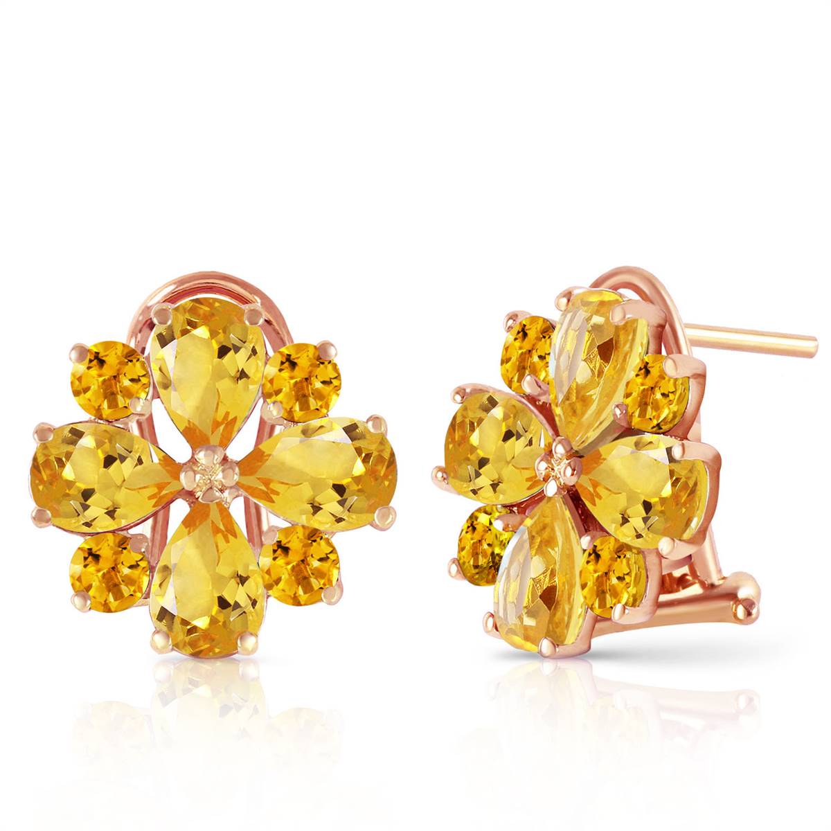 4.85 Carat 14K Solid Rose Gold Flower Citrine Clip Earrings