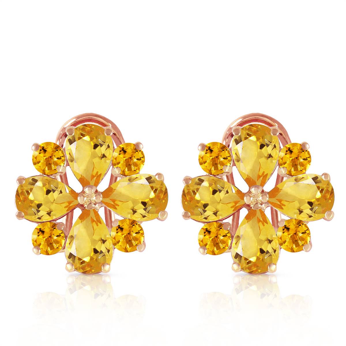 4.85 Carat 14K Solid Rose Gold Flower Citrine Clip Earrings