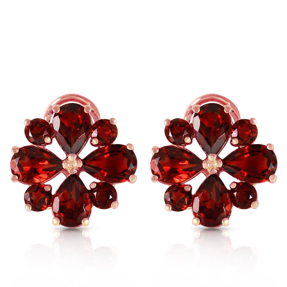 4.85 Carat 14K Solid Rose Gold Flower Garnet Clip Earrings